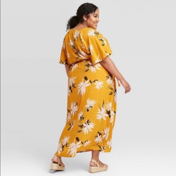 Mustard Floral Maxi Dress - Picture 2 of 5